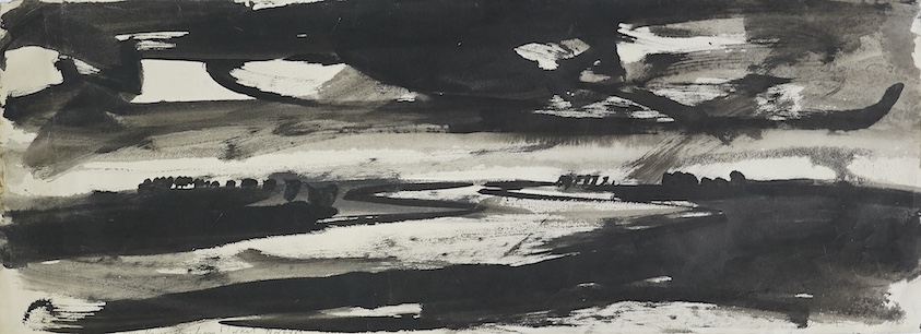 David Smith (British, 1930-1999), 'The River Downham Market, Norfolk', ink and wash on paper, 29 x 77cm